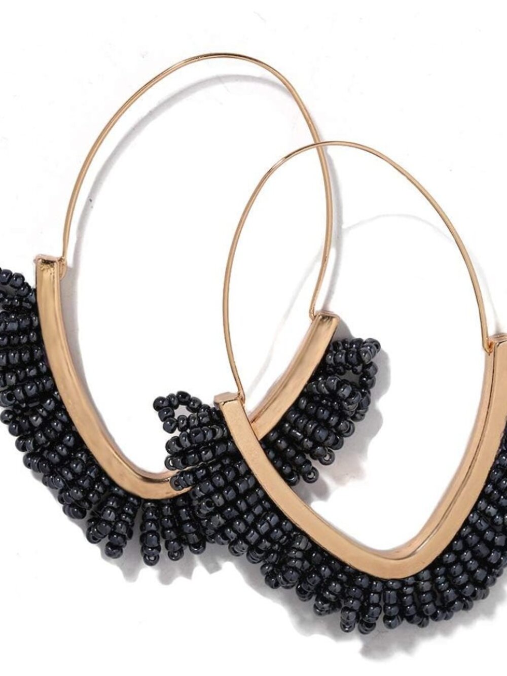 V-Shaped Beaded Dangle Earrings - Statement Drop Fringe Earrings, Boho Handmade
